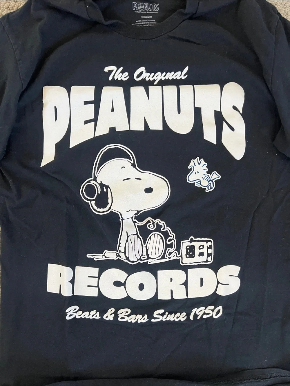 Peanuts Black & White Snoopy Records Dog Tee by Peanuts